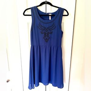 Alya medium royal blue tank dress with black embroidery